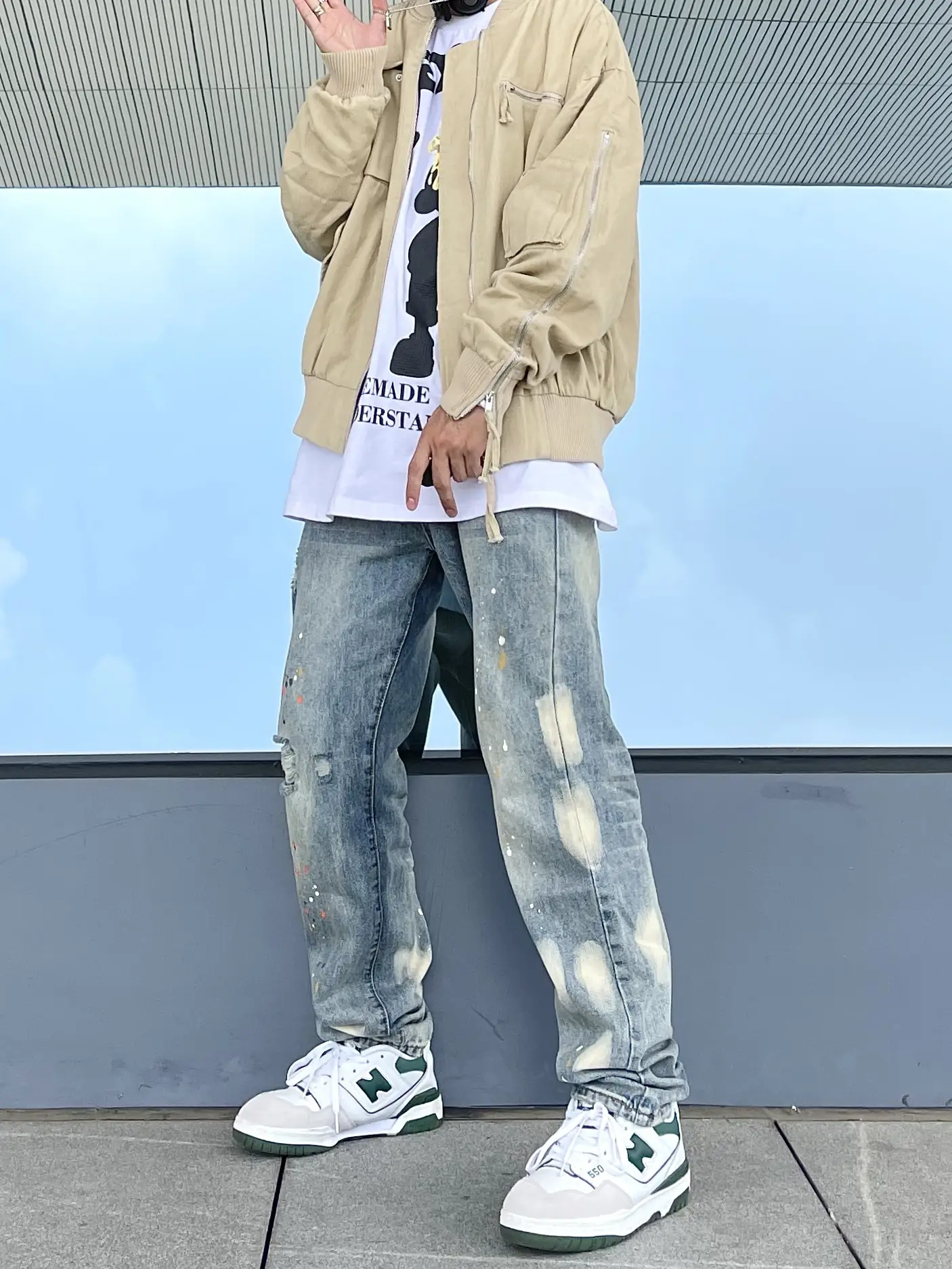 2022 Men's Splash Ink Jeans American High Street Casual Pants