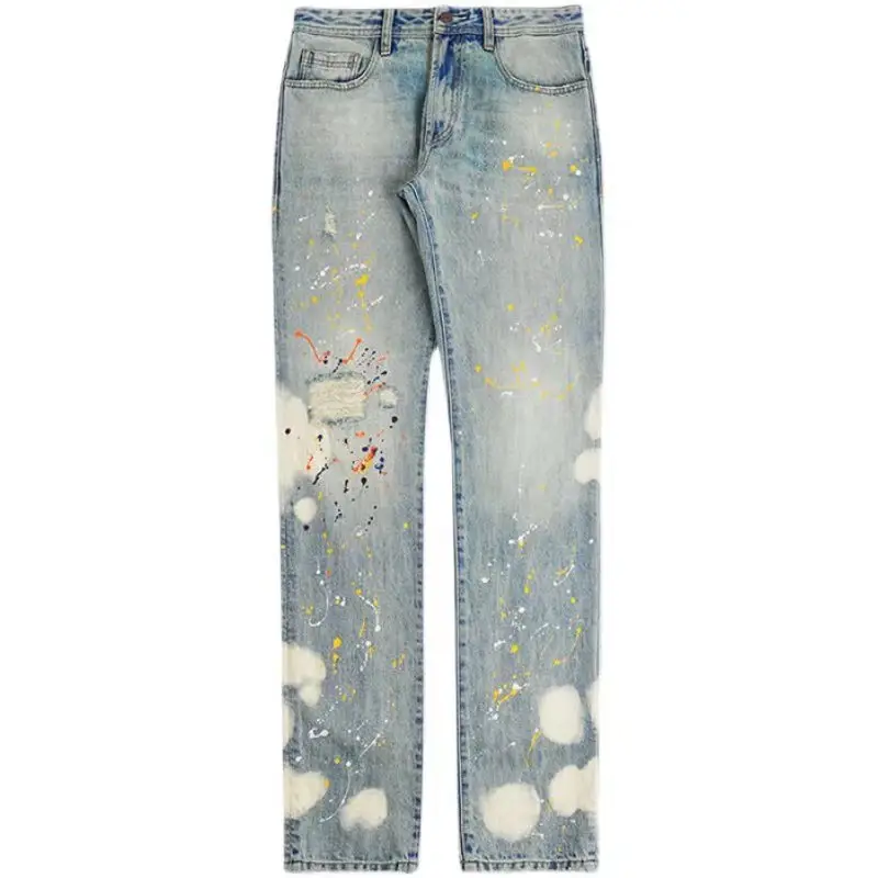 2022 Men's Splash Ink Jeans American High Street Casual Pants