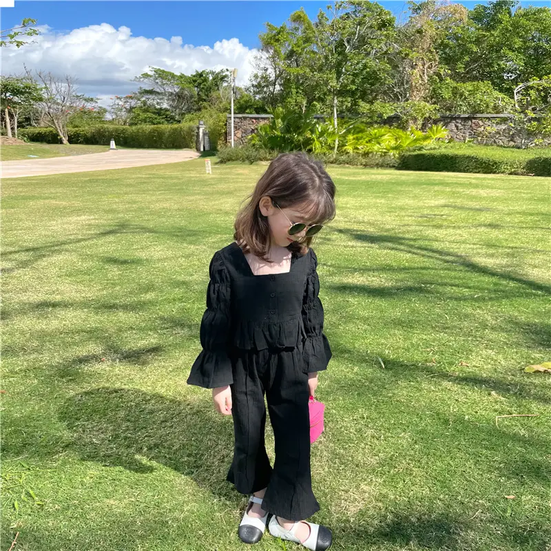 2022 Spring Black Lace Bubble Bell Pants Set - Image 3