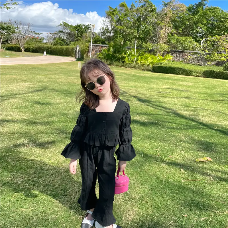 2022 Spring Black Lace Bubble Bell Pants Set — feature 10