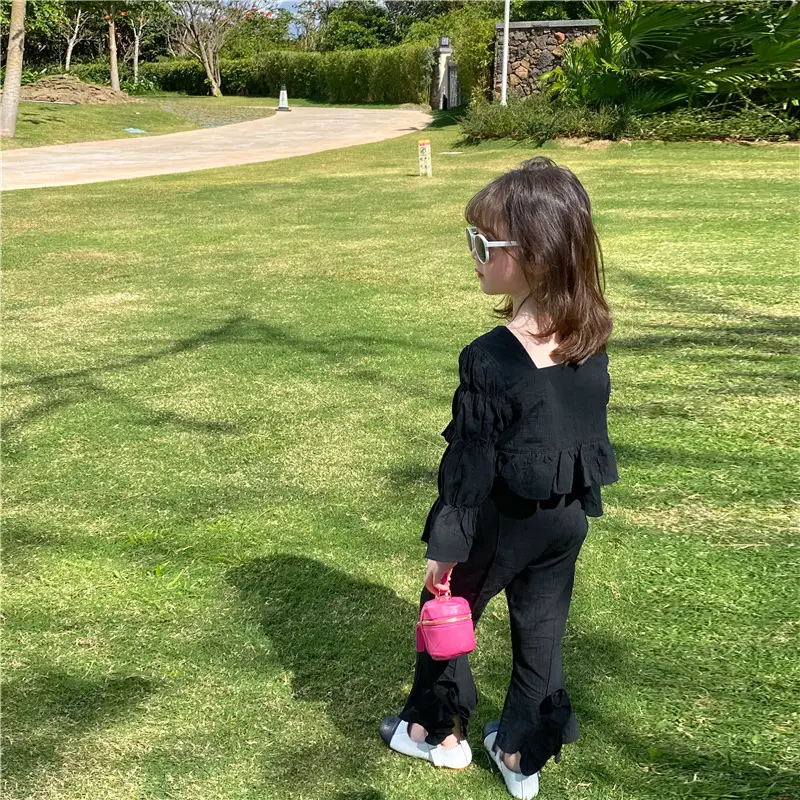 2022 Spring Black Lace Bubble Bell Pants Set — feature 5