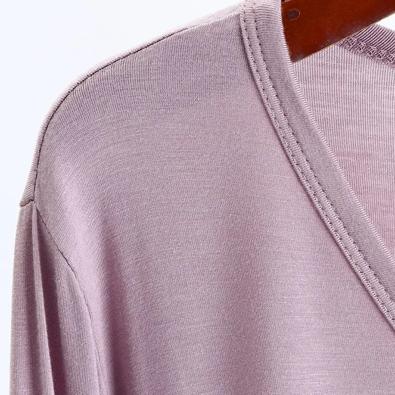 V-Neck Long Sleeve T-Shirt Women's Modal Light Beige Large