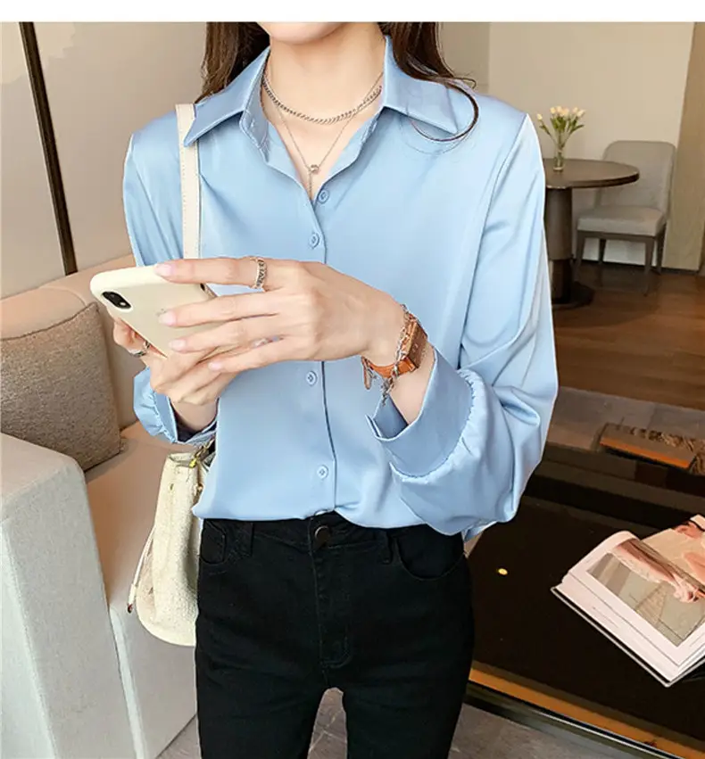 Women's Light Blue Long Sleeve Shirt Early Autumn 2025 — feature 17