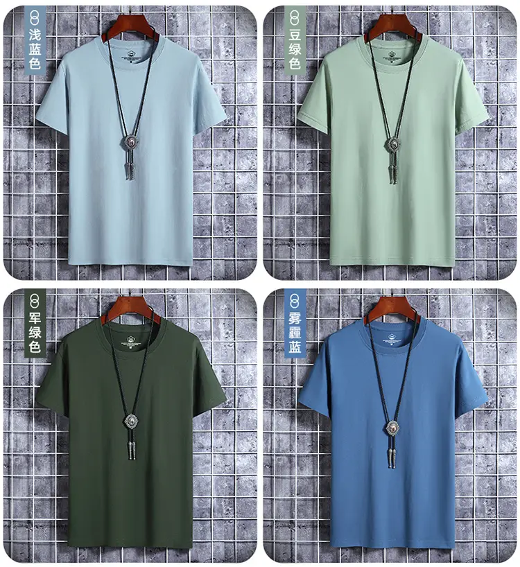 Men Blue Cotton Short Sleeve T-Shirt Round Neck Loose Fit — feature 11