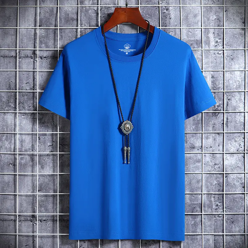 Men Blue Cotton Short Sleeve T-Shirt Round Neck Loose Fit - Image 13