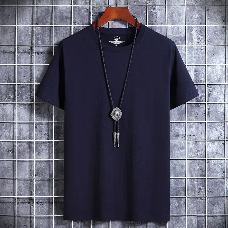Men Blue Cotton Short Sleeve T-Shirt Round Neck Loose Fit - Image 15