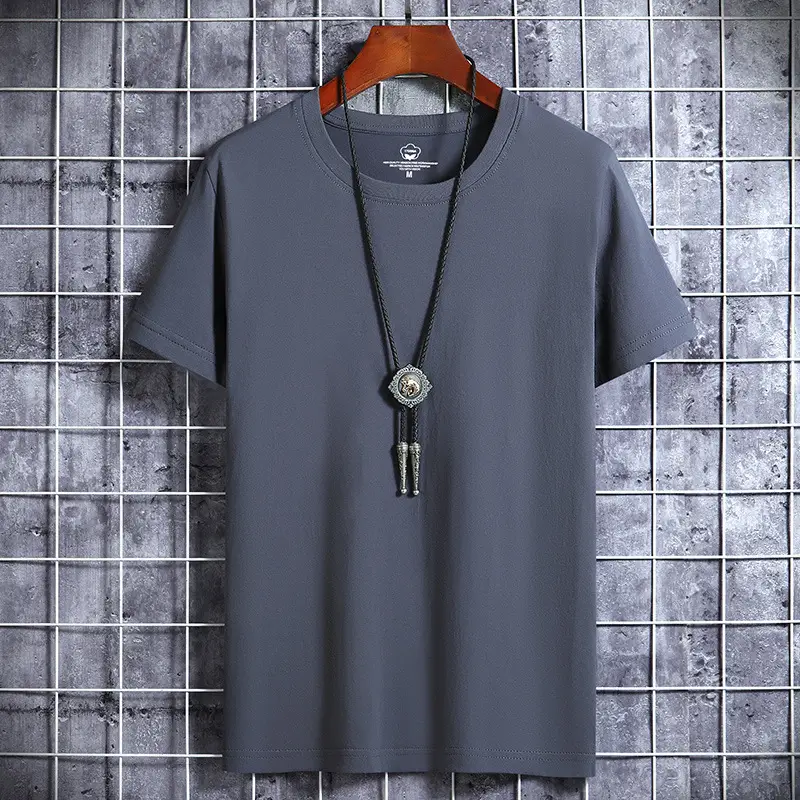 Men Blue Cotton Short Sleeve T-Shirt Round Neck Loose Fit - Image 9