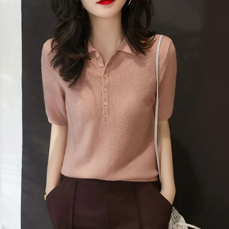 Women Ice Silk Polo T-Shirt Purple Slim Fit 2025 - Image 8