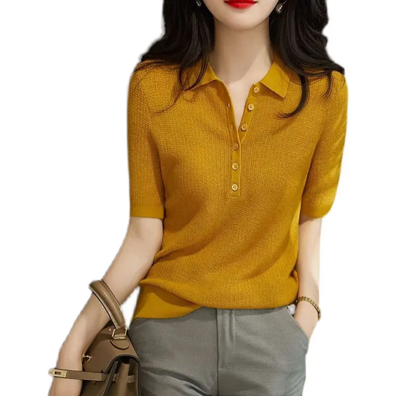 Women Ice Silk Polo T-Shirt Purple Slim Fit 2025 - Image 11