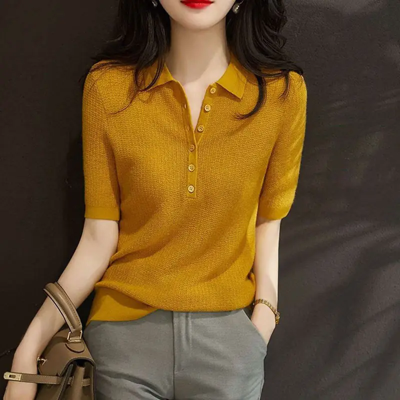 Women Ice Silk Polo T-Shirt Purple Slim Fit 2025 - Image 2
