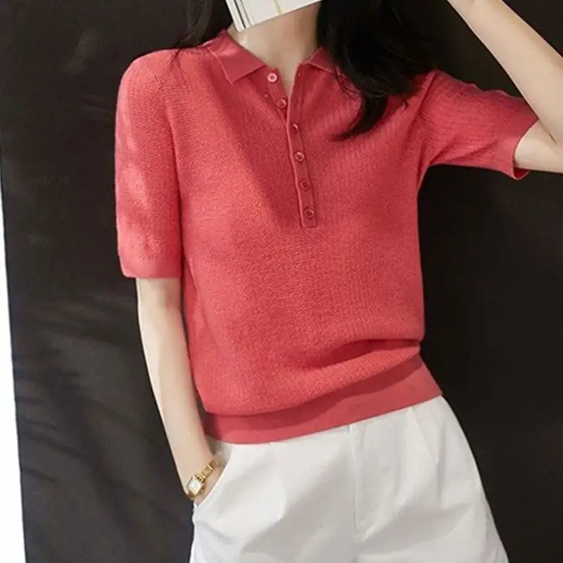 Women Ice Silk Polo T-Shirt Purple Slim Fit 2025 - Image 3