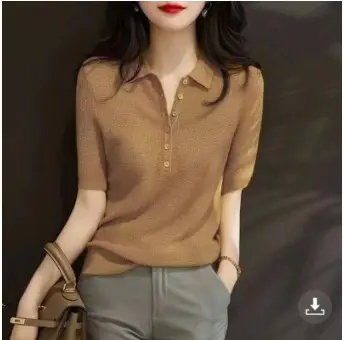 Women Ice Silk Polo T-Shirt Purple Slim Fit 2025 - Image 5