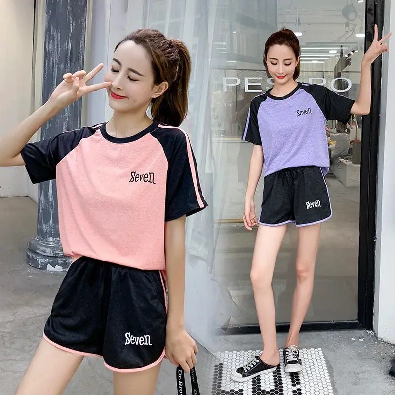 2025 Women Summer Contrast Sports Suit Letter Print Short Two-Piece Set - Image 7