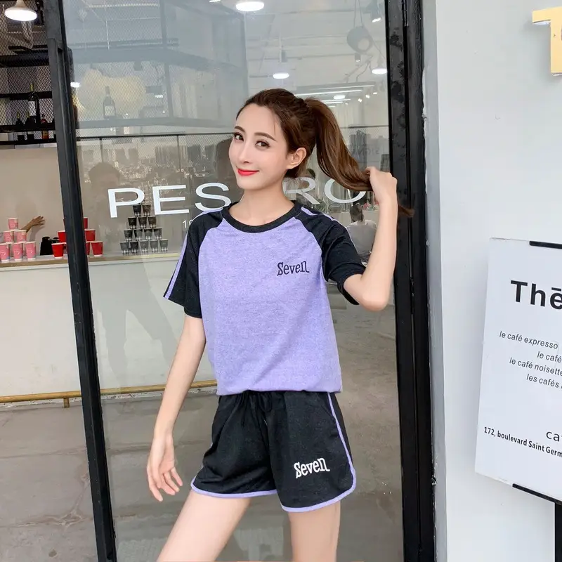 2025 Women Summer Contrast Sports Suit Letter Print Short Two-Piece Set - Image 8