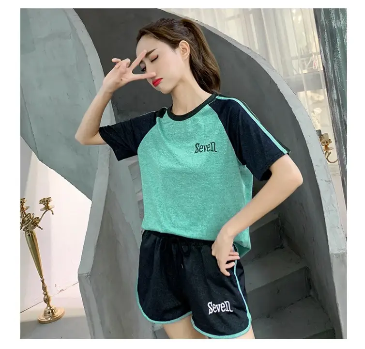 2025 Women Summer Contrast Sports Suit Letter Print Short Two-Piece Set - Image 4