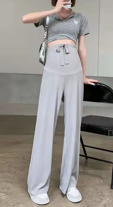 2022 Spring Straight Leg Pants Ice Silk Wide Leg Casual - Image 3
