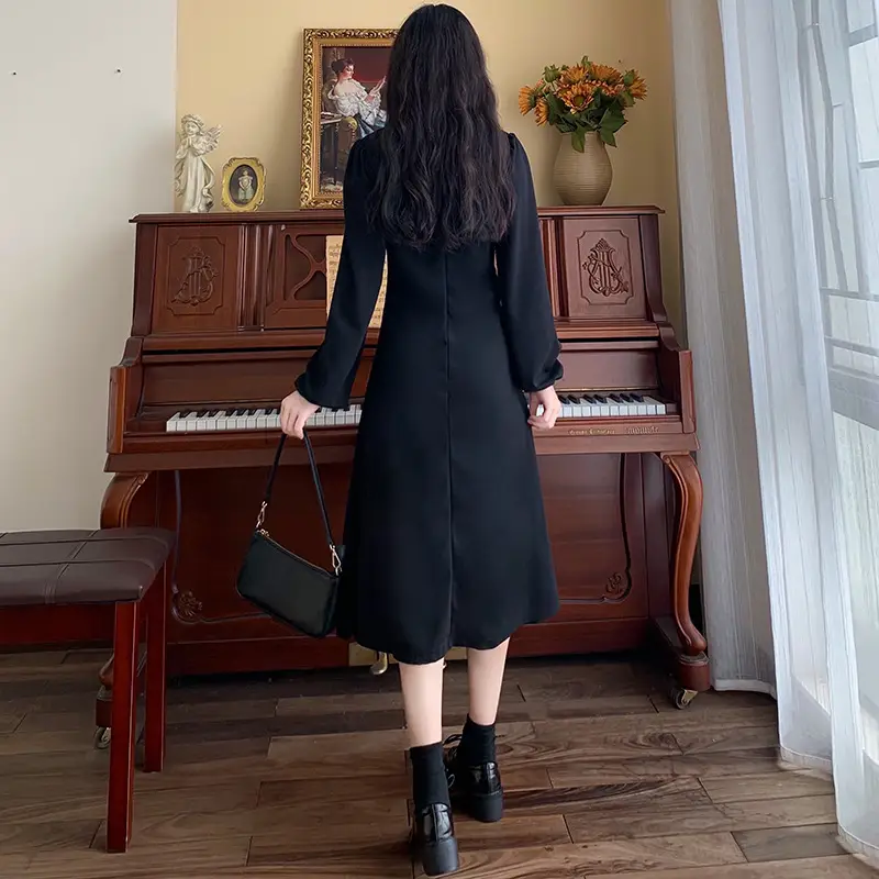 Korean Style Waist Slim Dress Long Sleeve V-Neck — feature 14