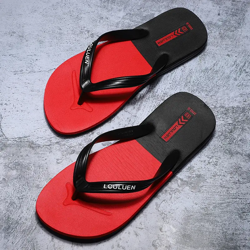 2025 Red Rubber Flip Flops for Men Casual Beach Wear