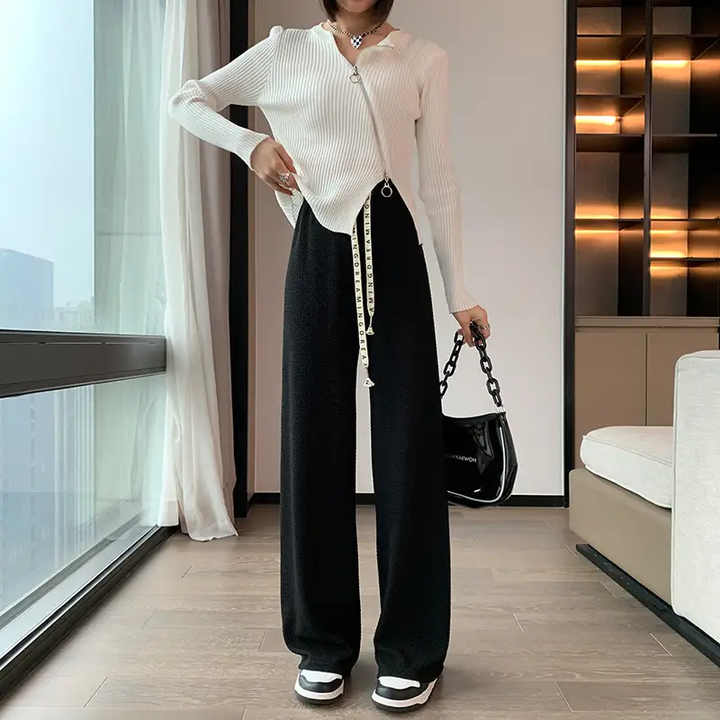 Women Pink Wide Leg High Waist Pants Spring Summer Casual