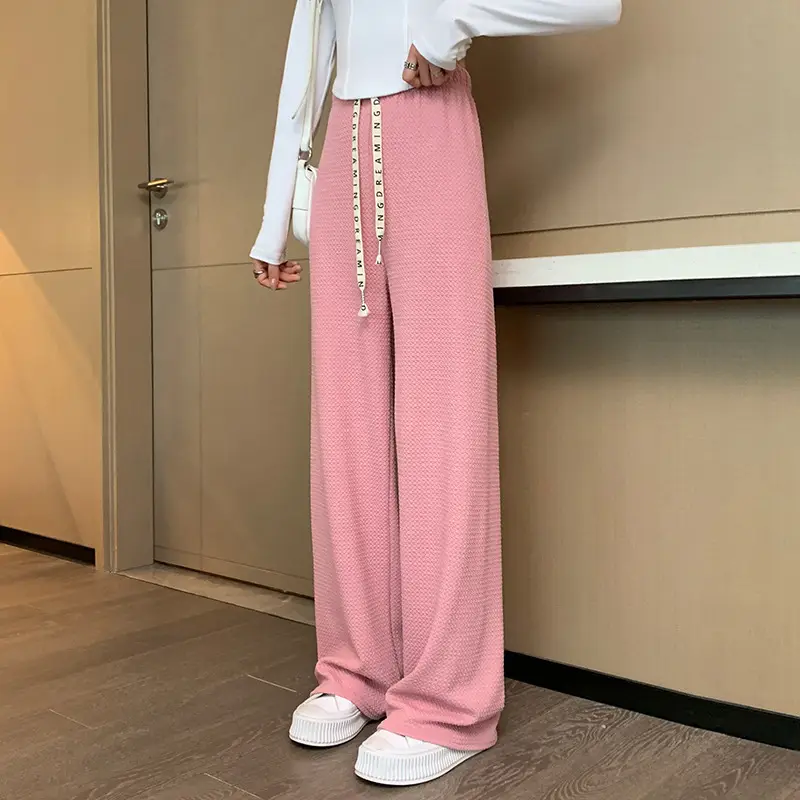Women Pink Wide Leg High Waist Pants Spring Summer Casual