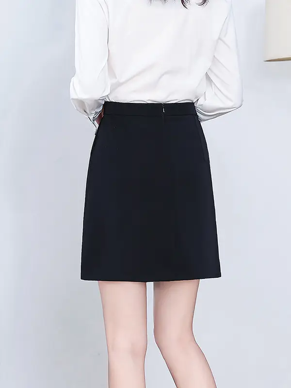 Black A-Line Skirt Spring Summer Women Formal Zipper - Image 4