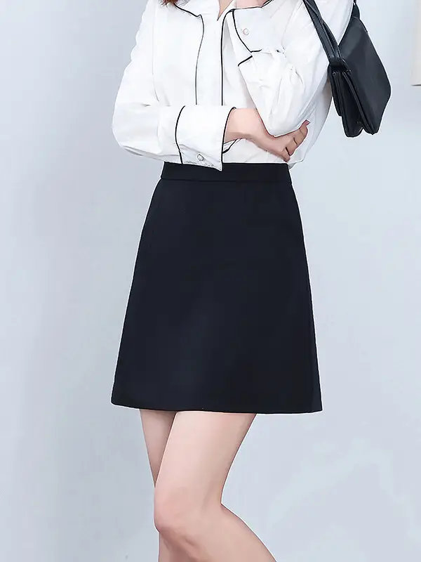 Black A-Line Skirt Spring Summer Women Formal Zipper - Image 5