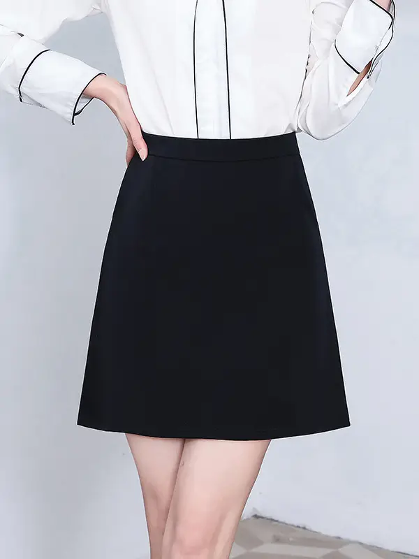 Black A-Line Skirt Spring Summer Women Formal Zipper - Image 6