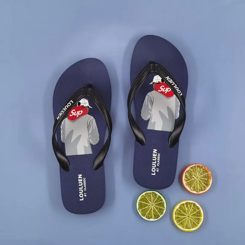 2022 Men's Black PVC Flip Flops Casual Beach Sandals