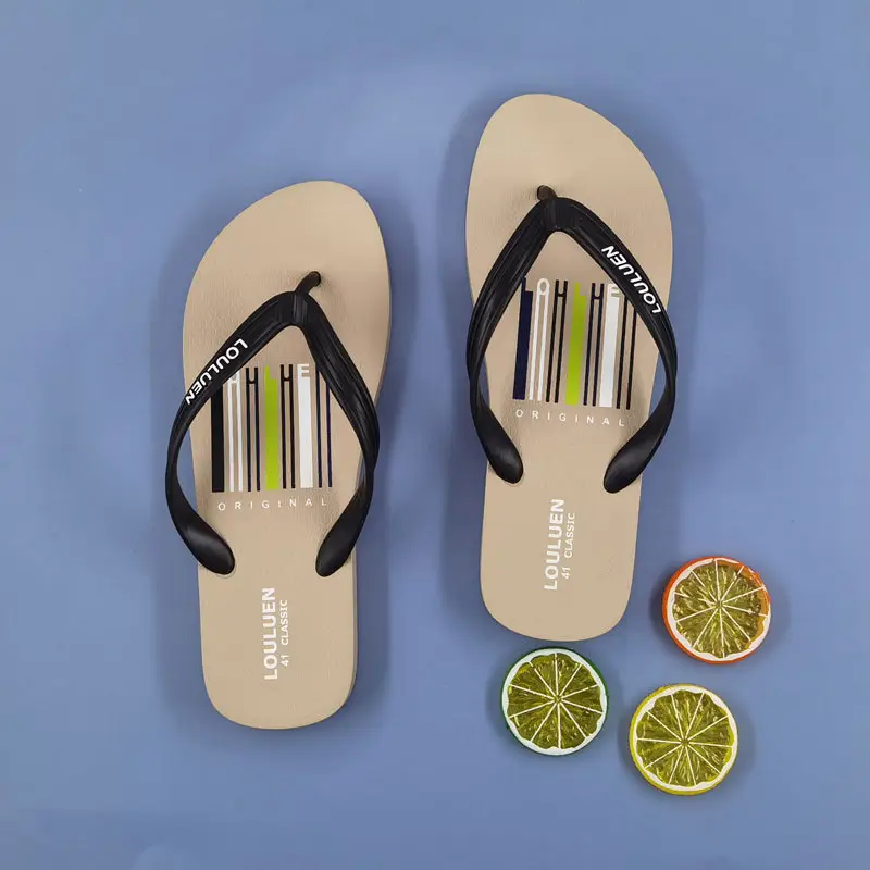 2022 Men's Black PVC Flip Flops Casual Beach Sandals