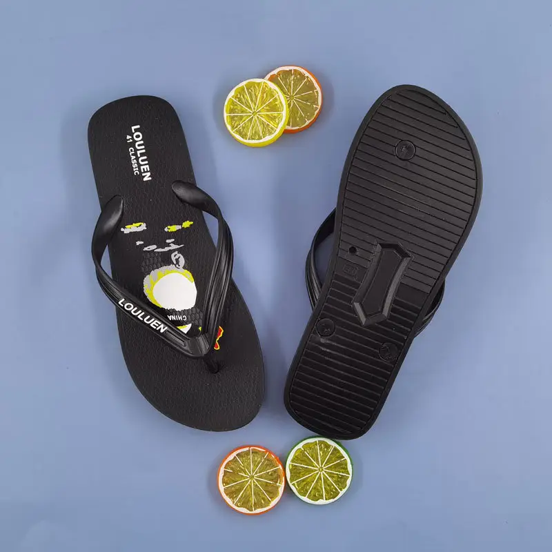 2022 Men's Black PVC Flip Flops Casual Beach Sandals