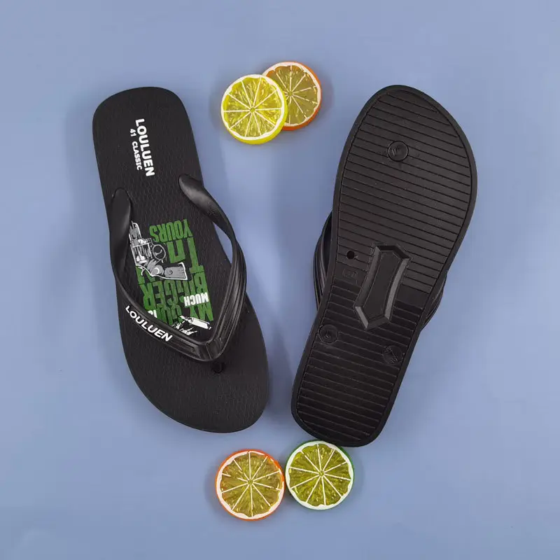 2022 Men's Black PVC Flip Flops Casual Beach Sandals