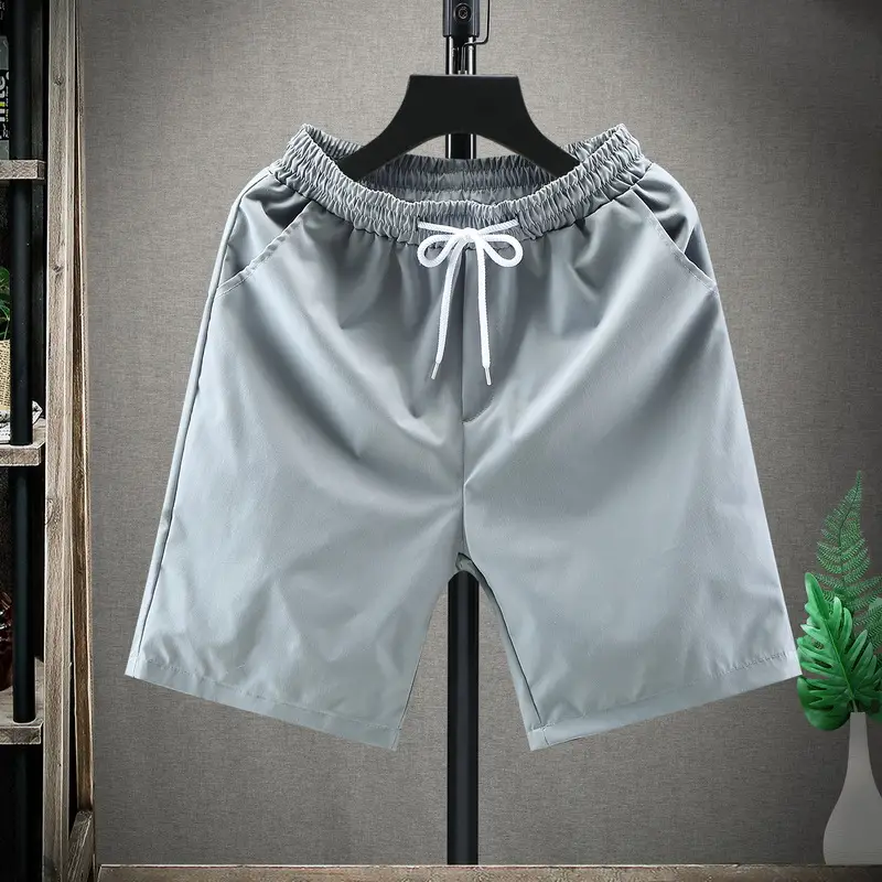 Men's White Ice Silk Shorts Summer Loose Straight Casual Pants - Image 3
