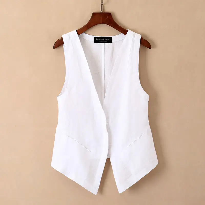 White Sleeveless V-Neck Vest for Girls Large - Image 4