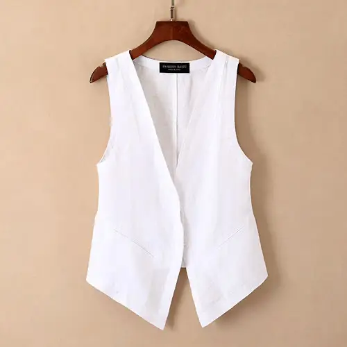 White Sleeveless V-Neck Vest for Girls Large - Image 5