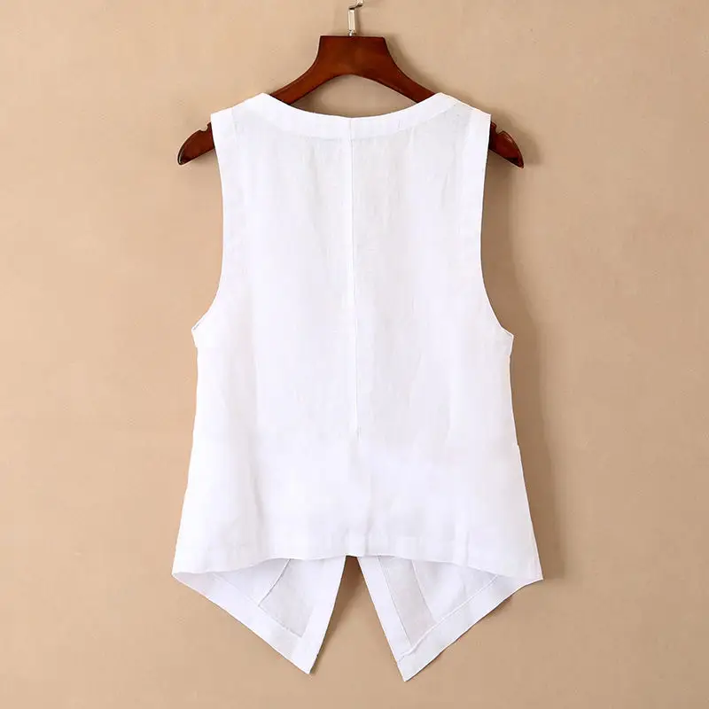 White Sleeveless V-Neck Vest for Girls Large - Image 6
