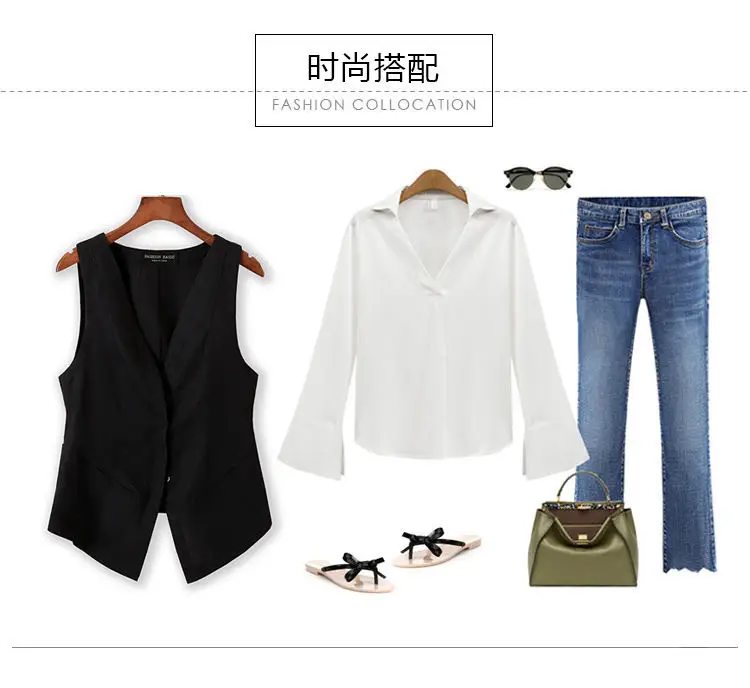White Sleeveless V-Neck Vest for Girls Large — feature 3