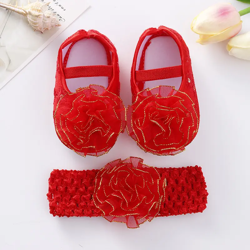 Baby Bow Headband Shoes Set for Girls 0-3y