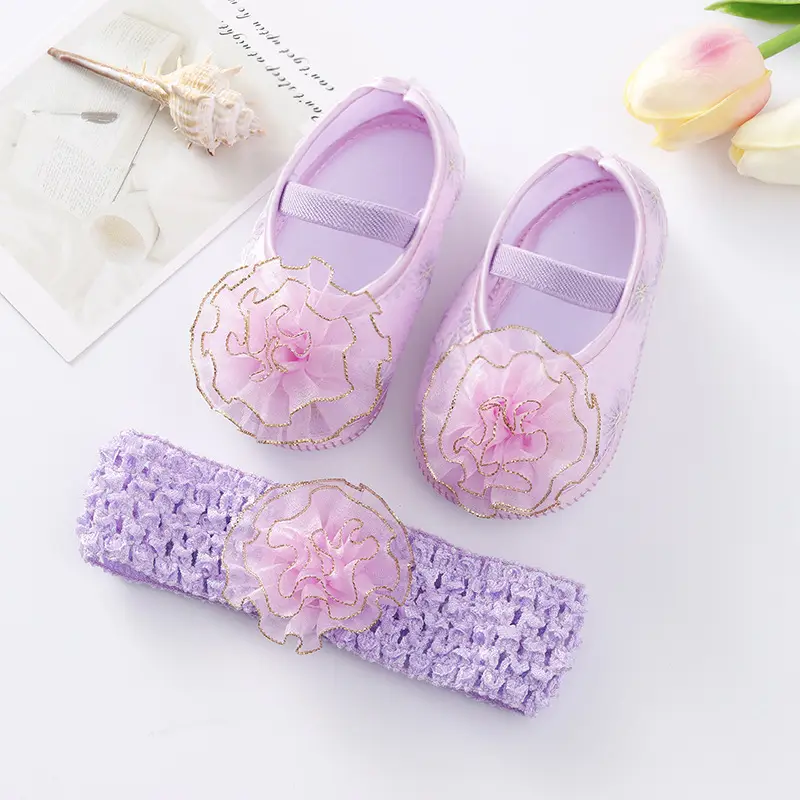 Baby Bow Headband Shoes Set for Girls 0-3y