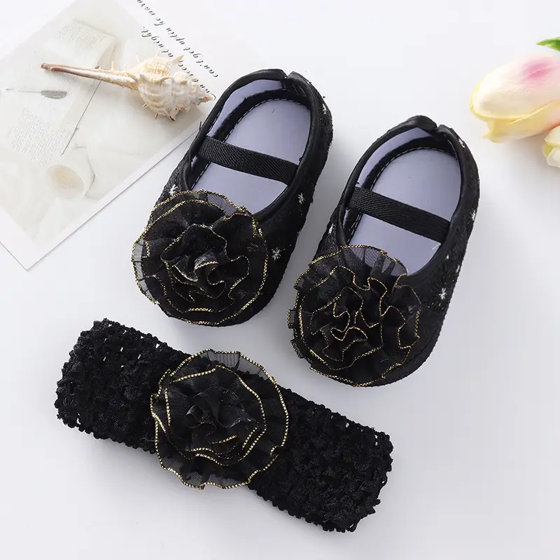 Baby Bow Headband Shoes Set for Girls 0-3y
