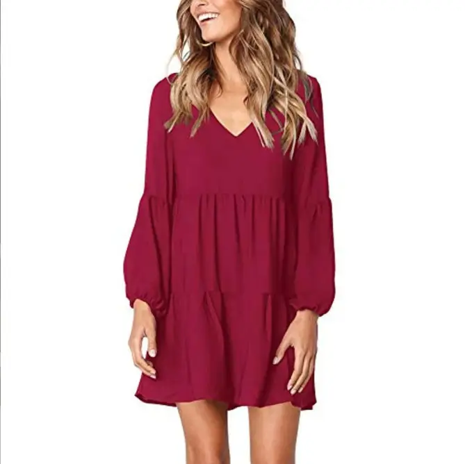 Women's V-Neck Ruffled Wave Point Dress Navy Blue - Image 2