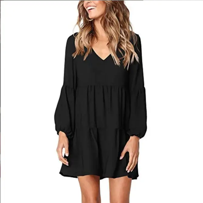 Women's V-Neck Ruffled Wave Point Dress Navy Blue - Image 3