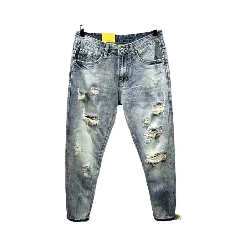 Men Ripped Cropped Slim Fit Jeans Winter - Image 6