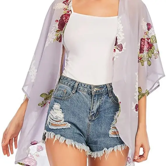 2024 Printed Floral Shawl Sun Protection Blouse Set - Image 13