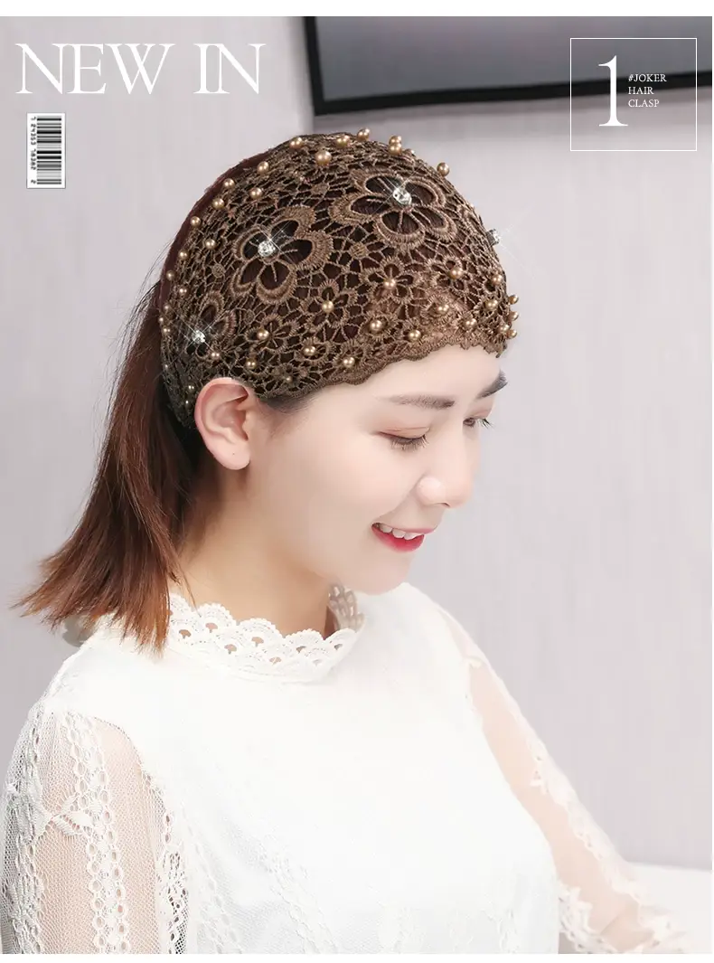 Cross-border Beaded Net Hair Band for Women — feature 1