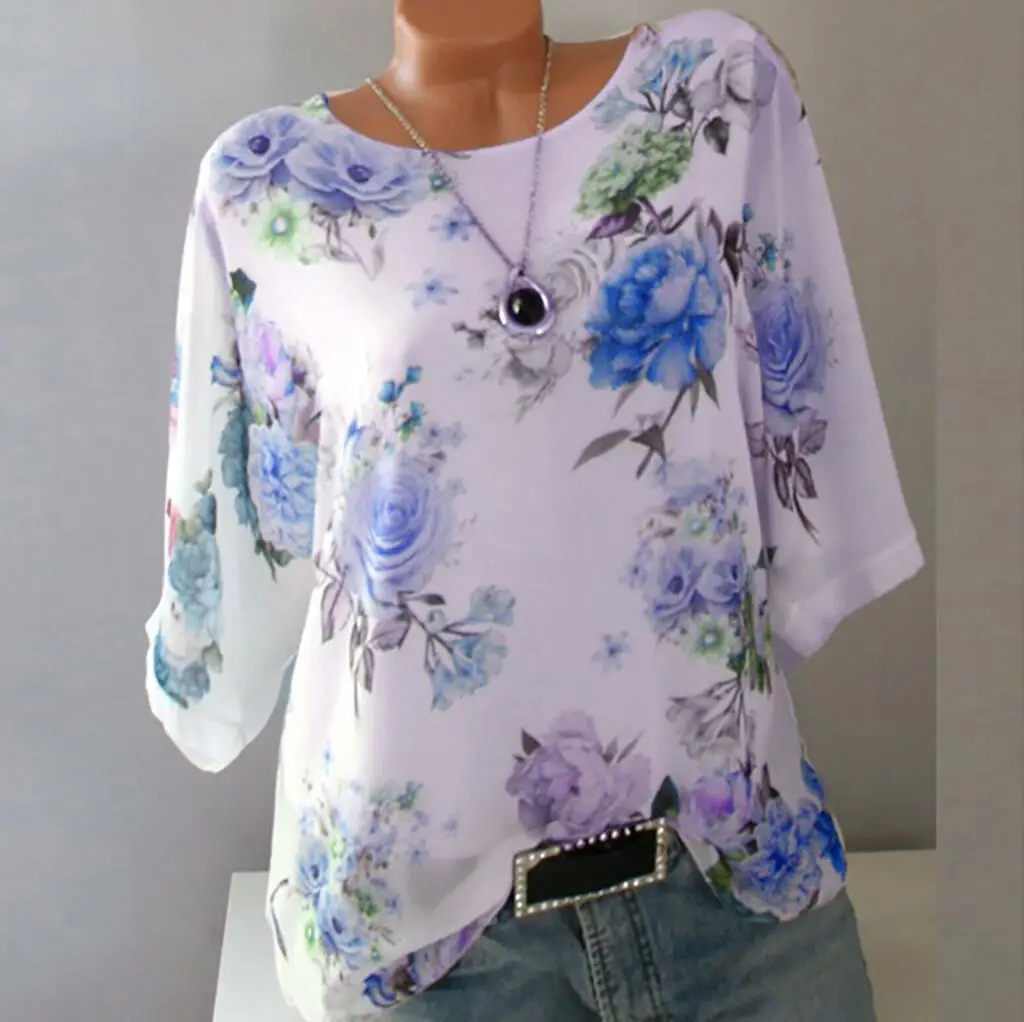 Plus Size Floral Print T-Shirt Women Loose Fit