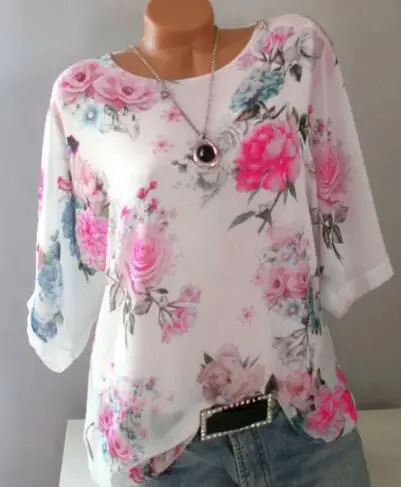 Plus Size Floral Print T-Shirt Women Loose Fit