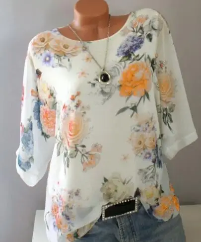Plus Size Floral Print T-Shirt Women Loose Fit