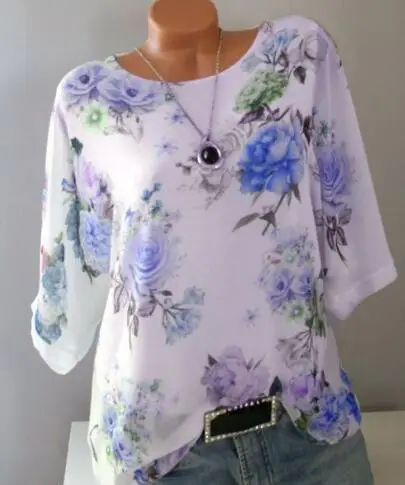 Plus Size Floral Print T-Shirt Women Loose Fit