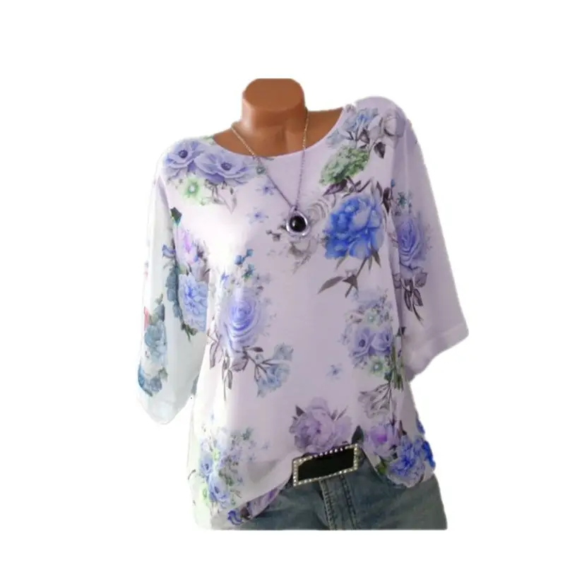 Plus Size Floral Print T-Shirt Women Loose Fit