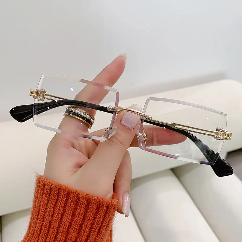 Women Gradient Cut Edge Sunglasses Black Gold